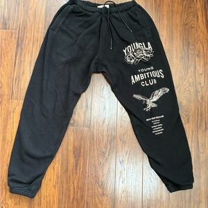 YoungLA Black and White Sweatpants with Elastic Waistbands
